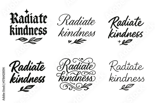 Radiate Kindness Calligraphy. Radiate kindness. Create a calligraphy lettering illustration of the phrase: