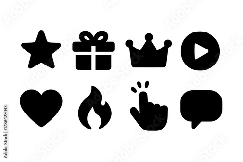App Engagement Icons. App engagement. Filled icon set of app engagement: star, gift box, crown, play button,