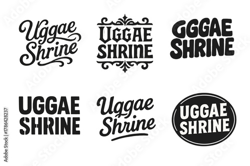 Uggae Shrine Lettering Variations. Uggae Shrine. Set lettering. harmonious lettering variations of the same emblematic concept, each with different artistic