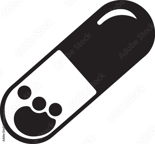 Silhouette of a capsule with paw prints inside on a white background pill medication on transparent background