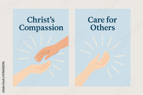 Compassionate Banner Design. Compassion. Two vertical A6 banners with safe margins, centered composition, no elements touching edges, minimal, sky blue and
