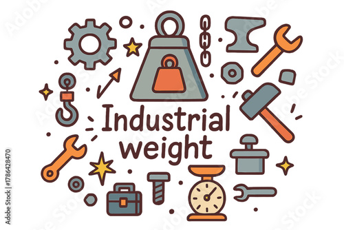 Industrial Doodle Ensemble. Industrial weight. Hand-drawn doodle illustration of industrial weight. Gear,