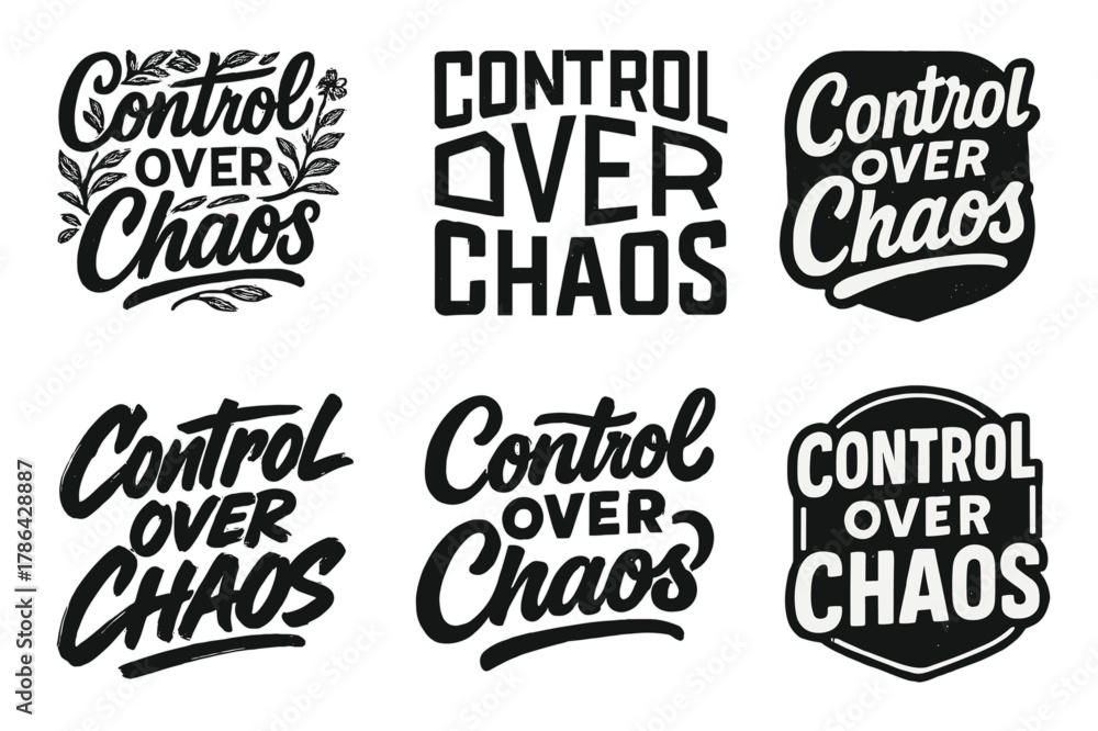 Fototapeta premium Lettering Harmony Grid. Control Over Chaos. Set lettering. harmonious lettering variations of the same emblematic concept, each with different artistic