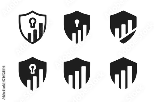 Secure Analytics Logos. Cybersecurity for Digital Marketing and Advertising Platforms. Set Logo of Secure Analytics: Minimal outline, Filled silhouette,