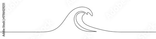 A continuous line art depiction of a powerful wave cresting, evoking the dynamics of the ocean and marine environments, isolated on a white background