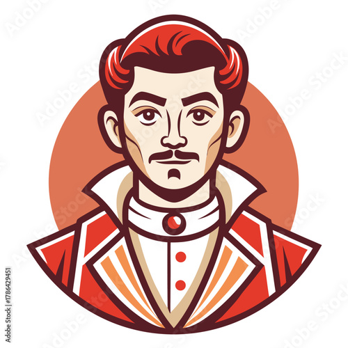 Retro Man Portrait With Red Hues And Dramatic Collar