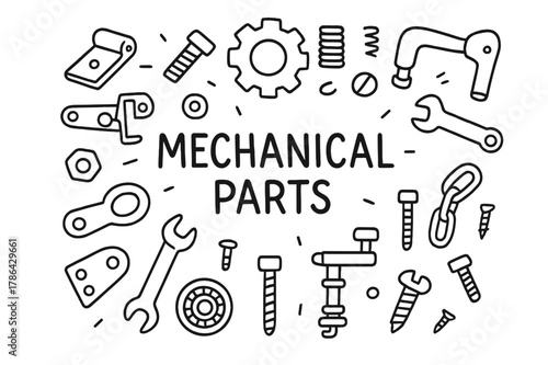 Mechanical Parts Doodle. Mechanical Parts. Hand-drawn doodle illustration of Mechanical Parts. gear, latch,