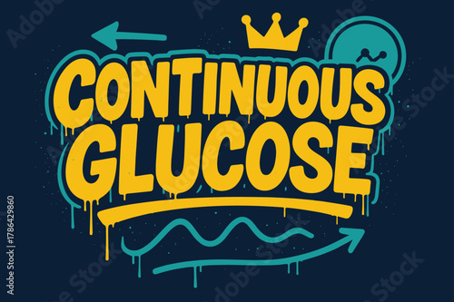 Glucose Graffiti Art. Continuous Glucose ? Graffiti Simplified; lettering: thick bubble/block, tilted; effects: dripping outlines, flat spray fills;