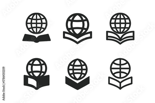 Knowledge Globe Variations. Knowledge. Set Logo of Knowledge: Globe. harmonious logo variations of the same emblematic concept, each with different artistic