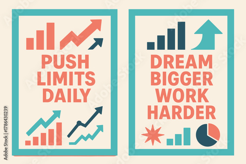 Push Daily Limits. Push limits daily. Two vertical A6 banners with safe margins, centered composition, no elements touching edges, modern, turquoise and coral,