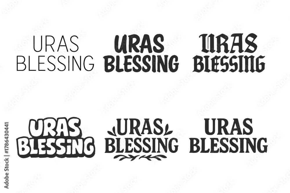 Obraz premium Uras Blessing Lettering. Uras Blessing. Set lettering. harmonious lettering variations of the same emblematic concept, each with different artistic