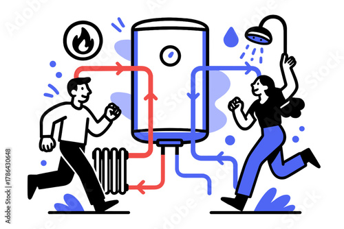 Heating System Diagram. Dual circuit connection. Diagram of boiler connected to both heating and hot water