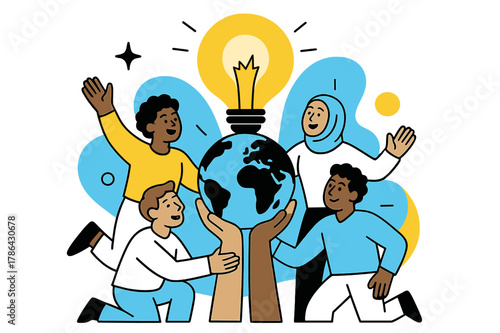 Global Unity Concepts. Social entrepreneurship and community-driven ideas. People from different backgrounds coming together, hands holding a globe,