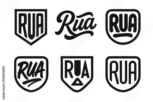 Rua Lettering Variations. Emblem of Rua. Set lettering. harmonious lettering variations of the same emblematic concept, each with different artistic