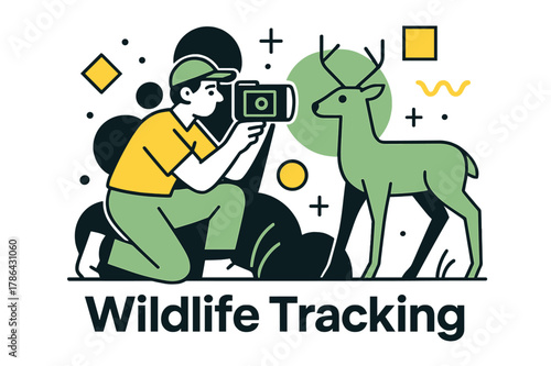 Infrared Wildlife Observation. Wildlife Tracking. Night-time wildlife observation with infrared camera and floating abstract geometric shapes, careful and