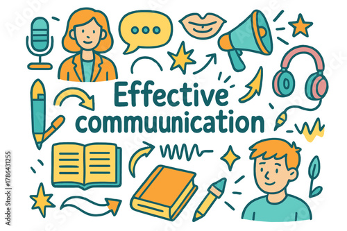 Effective Communication Doodle. Effective communication. Hand-drawn doodle illustration of effective