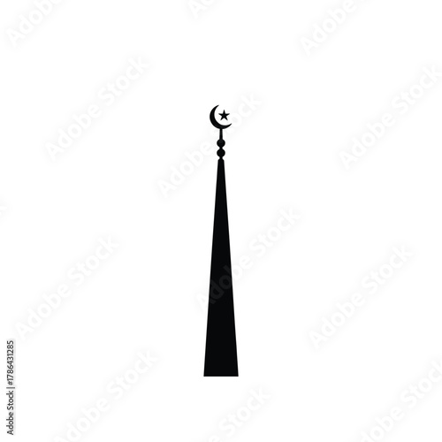 A tall minaret tower with crescent moon and star symbol islamic architecture silhouette vector