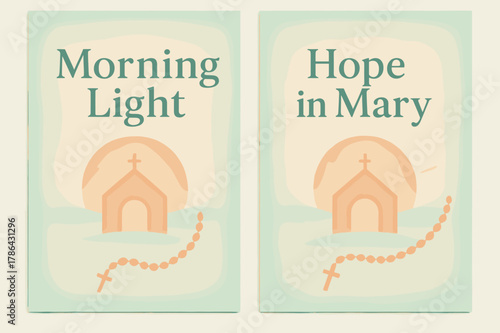 Dawn Chapel Banners. Dawn of Hope. Two vertical A6 banners with safe margins, centered composition, no elements touching edges, pastel, pastel mint and peach,