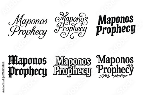 Harmonious Lettering Variations. Maponos Prophecy. Set lettering. harmonious lettering variations of the same emblematic concept, each with different artistic