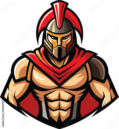 Spartan Warrior Emblem with Red Cape and Helmet armor