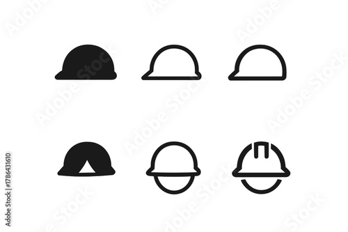 Safety Helmet Icons. Traffic Rule Infographic. Set Logo of Safety Helmet Icon: Filled silhouette, Minimal outline, Abstract geometric, Negative space, Stylized