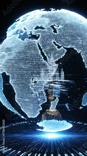 Abstract futuristic city with bright light glowing lines in digital space