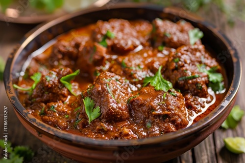 Delicious beef curry served in a bowl