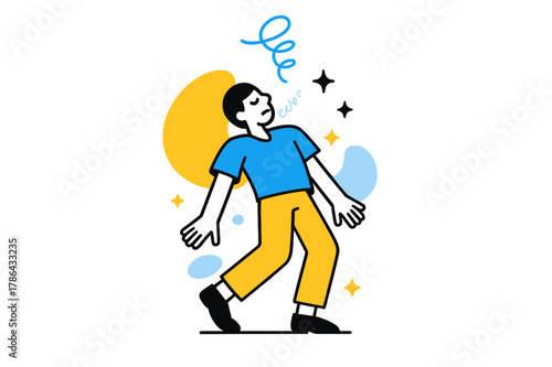 Releasing Tension Illustration. Releasing Tension. Shoulders drop and spiral lines unwind upward; a faint ?exhale? fades into air. Minimal sparks mark calm