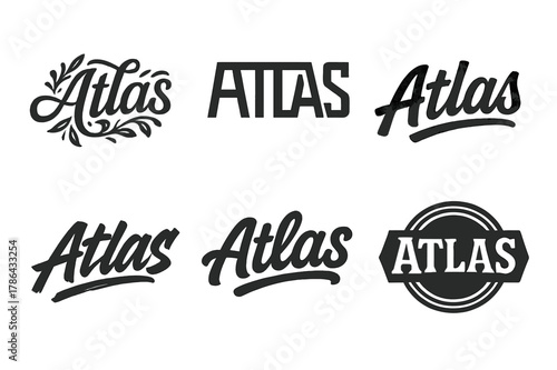 Atlas Sigil Variations. Atlas Sigil. Set lettering. harmonious lettering variations of the same emblematic concept, each with different artistic interpretation