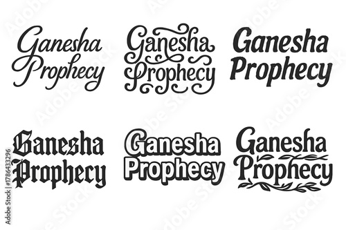 Ganesha Lettering Variations. Ganesha Prophecy. Set lettering. harmonious lettering variations of the same emblematic concept, each with different artistic