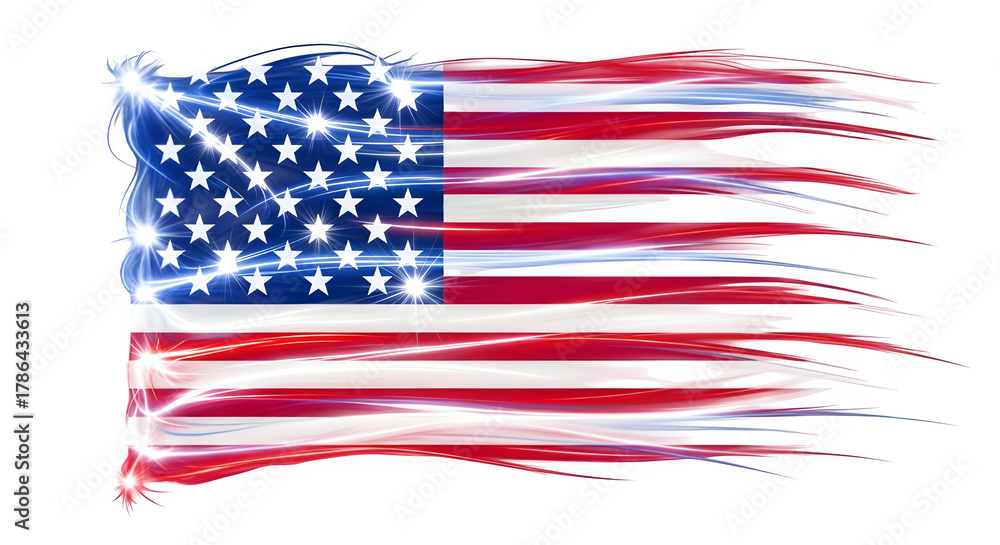Obraz premium American flag with a glowing effect, a symbol of patriotism isolated on transparent background