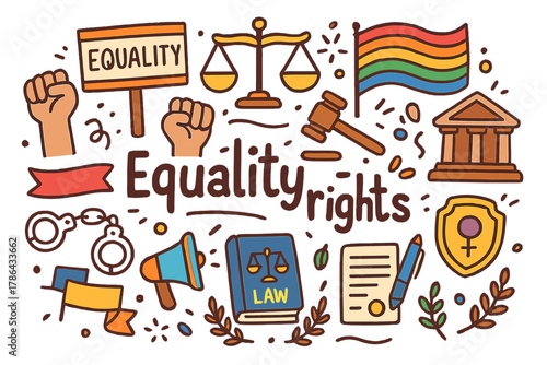 Equality Rights Illustration. Equality rights. Hand-drawn doodle illustration of Equality rights. Raised fists