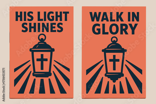 Inspirational Banner Designs. Light of the World. Two vertical A6 banners with safe margins, centered composition, no elements touching edges, bold, navy and