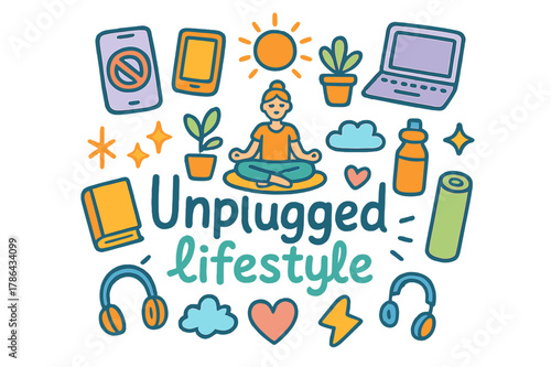 Unplugged Lifestyle Doodle. Unplugged lifestyle. Hand-drawn doodle illustration of unplugged lifestyle.