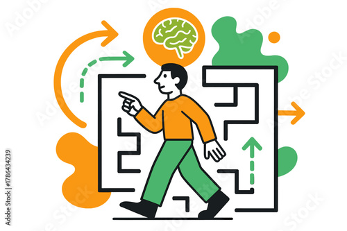 Navigating Geometric Maze. Spatial memory. A person navigating a simple geometric maze with a glowing