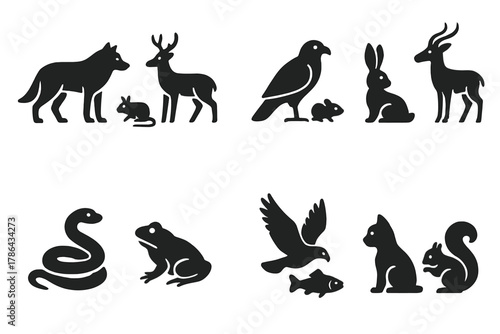 Predator-Prey Icons. Predator-prey relationships. Filled icon set of predator-prey relationships: wolf and