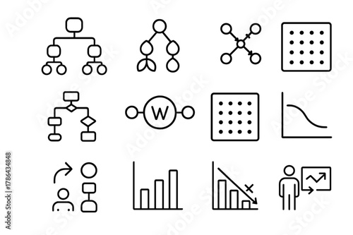 Gradient Boosting Icons. Gradient boosting. Line outline icon set of gradient boosting: tree ensemble,