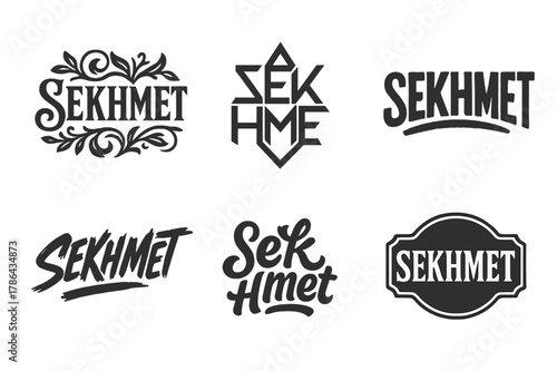 Sekhmet Sigil Variations. Sekhmet Sigil. Set lettering. harmonious lettering variations of the same emblematic concept, each with different artistic