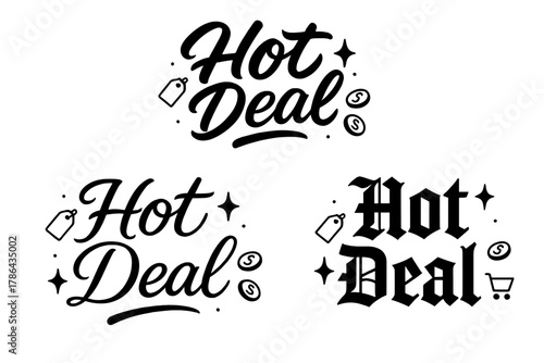 Hot Deal Calligraphy. Hot Deal. Create a calligraphy lettering illustration of the phrase: Hot Deal. Render 3