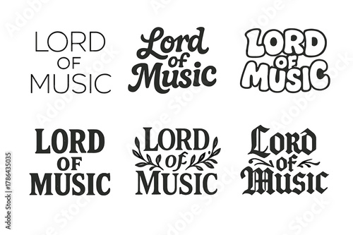 Harmonious Lettering Styles. Lord of Music. Set lettering. harmonious lettering variations of the same emblematic concept (Modern minimal monoline lettering,