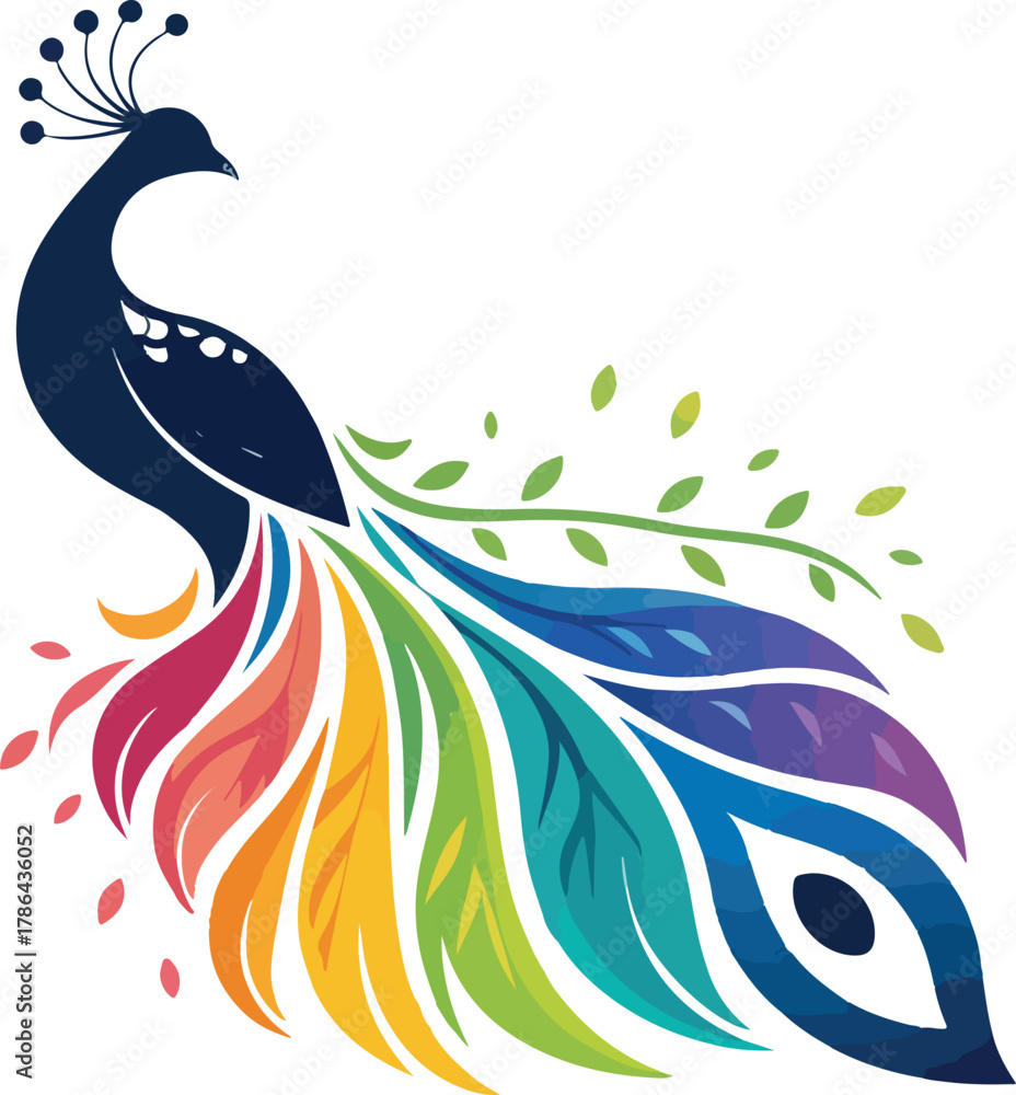 Fototapeta premium Elegant Peacock Logo Design – Luxury Bird Symbol, Royal Feather Icon, Modern Golden and Blue Vector Emblem for Branding and Fashion