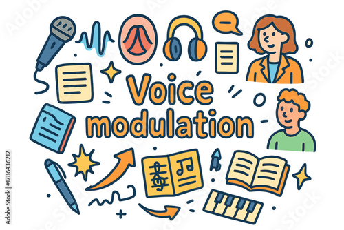 Voice Modulation Doodle. Voice modulation. Hand-drawn doodle illustration of voice modulation. Microphone,