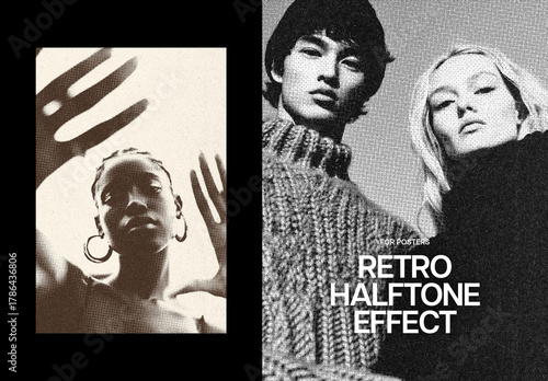 Retro Halftone Print Poster Effect Mockup