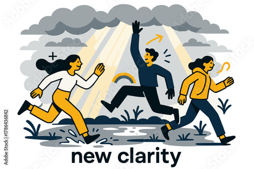 Post-Rain Clarity. Soft Light Rays ? After Rain. Clouds part; narrow beams pierce mist above a wet field. A tiny rainbow arc glows faintly. Caption ?new