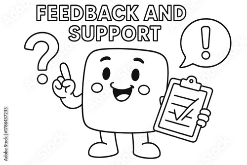Friendly Cartoon Helper. Feedback and support children?s coloring book illustration, outlined drawing, helpful