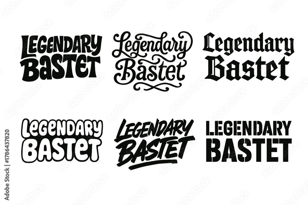 Obraz premium Bastet Lettering Variations. Legendary Bastet. Set lettering. harmonious lettering variations of the same emblematic concept (Funky cartoon-style lettering,
