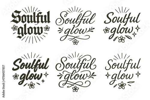 Soulful Glow Calligraphy. Soulful glow. Create a calligraphy lettering illustration of the phrase: Soulful