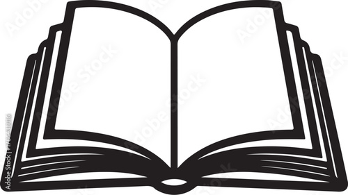 Black outline of an open book on a white background reading literature on transparent background