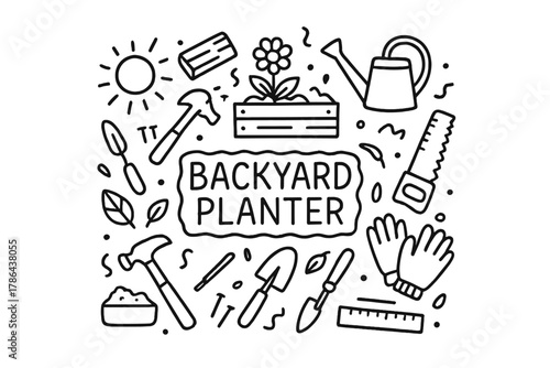 Backyard Planter Doodle. Backyard Planter. Hand-drawn doodle illustration of Backyard Planter. planter box,