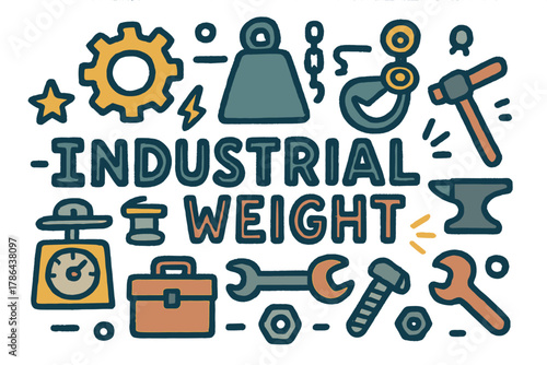 Industrial Doodle Ensemble. Industrial weight. Hand-drawn doodle illustration of industrial weight. Gear,